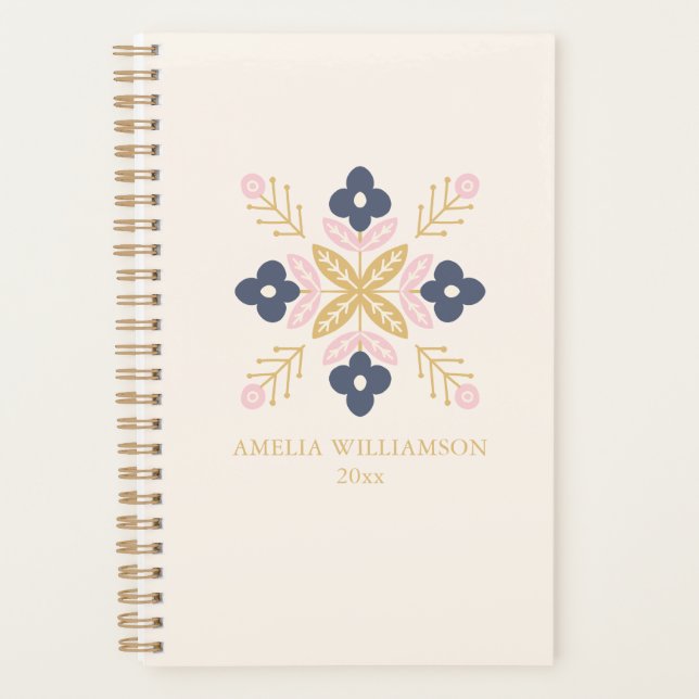Scandinavian Floral Pattern Personalized Name Planner (Front)