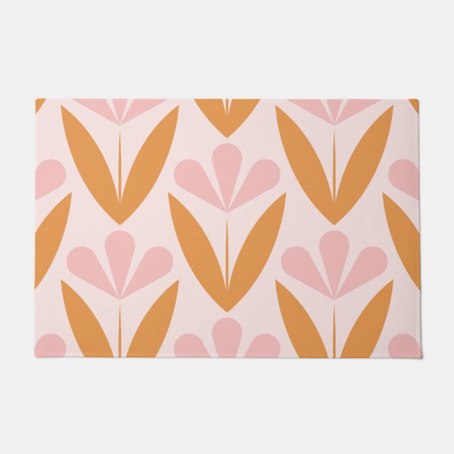 Scandinavian floral pattern, retro style, mid cent doormat (Front)