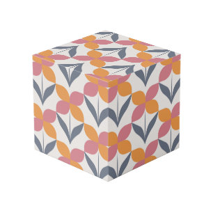 Scandinavian floral pattern,retro style,mid centur cube