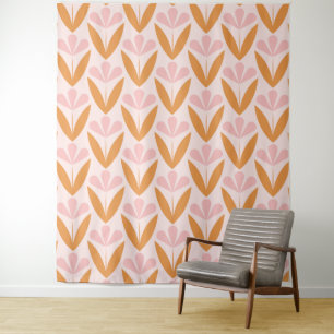 Scandinavian floral pattern,retro style,mid centur tapestry