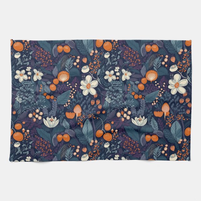 Scandinavian Floral Print Tea Towel (Horizontal)