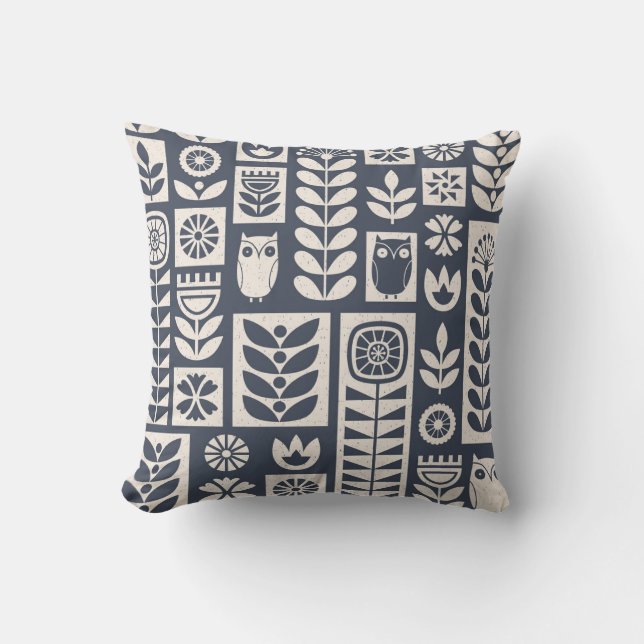 Scandinavian Floral: White, Blue, Minimalist. Cushion (Front)