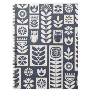 Scandinavian Floral: White, Blue, Minimalist. Notebook