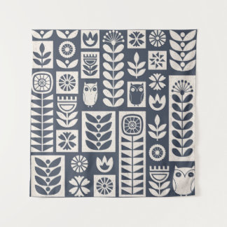 Scandinavian Floral: White, Blue, Minimalist. Tapestry