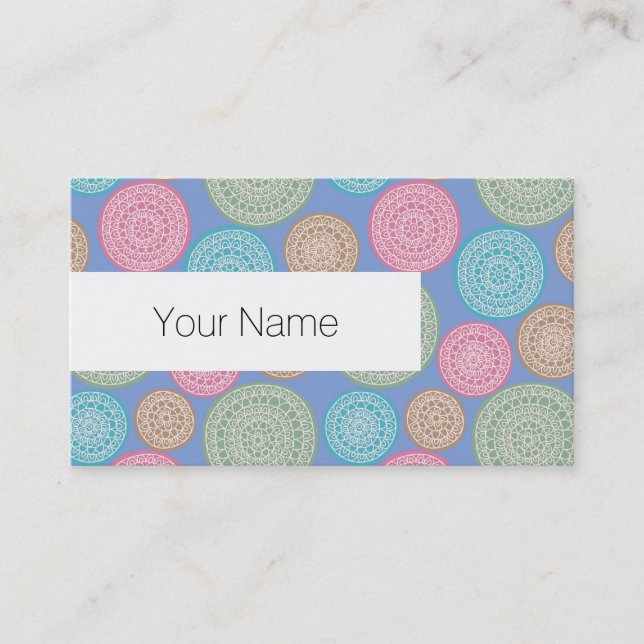 Scandinavian Flower Mandalas Pattern 1 Business Card (Front)