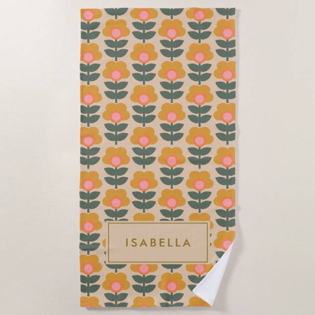 Scandinavian Flower Pattern Personalised Beach Towel (Front)