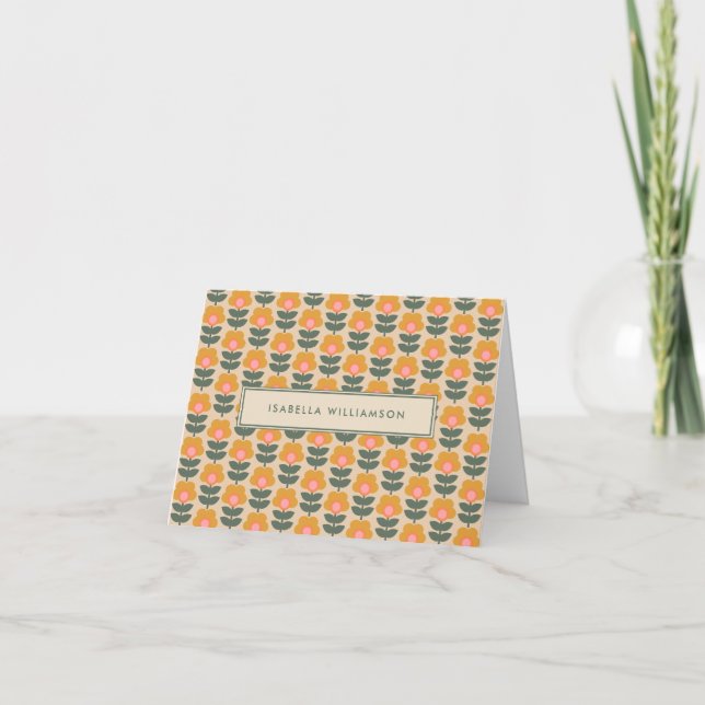 Scandinavian Flower Pattern Personalized Note Card (Front)