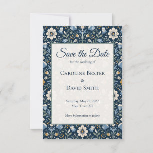 Scandinavian Flowers Navy Blue Save The Date Card
