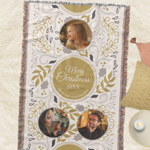 Scandinavian Foliage 3 Photo Family Holiday Throw Blanket