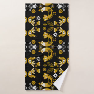 Scandinavian Folk Art  Birds Bath Towel
