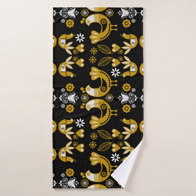 Scandinavian Folk Art  Birds Bath Towel (Bath Towel)
