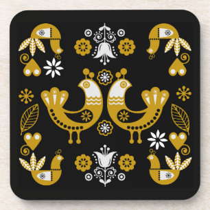 Scandinavian Folk Art Birds Coaster
