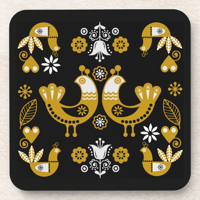 Scandinavian Folk Art  Birds Coaster (Front)