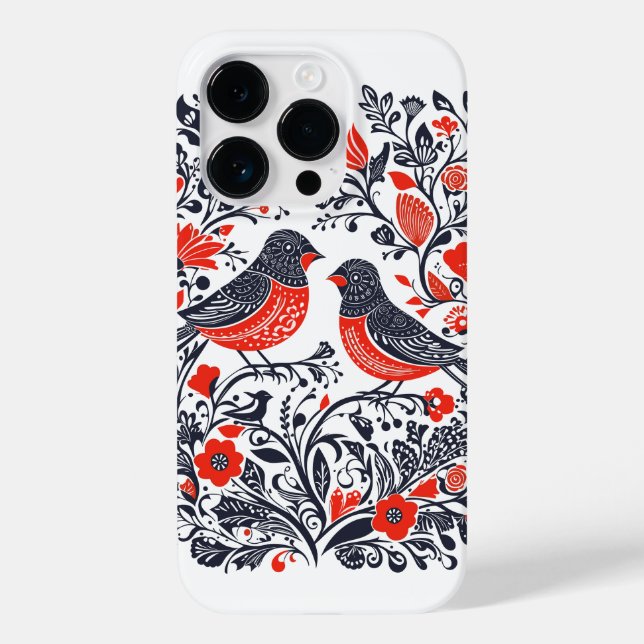 Scandinavian Folk Art Birds Lino Cut Design Case-Mate iPhone Case (Back)