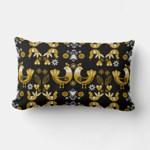 Scandinavian Folk Art  Birds Lumbar Cushion