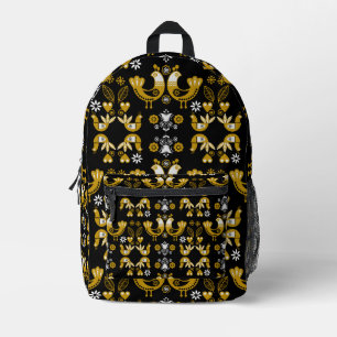 Scandinavian Folk Art Birds Printed Backpack