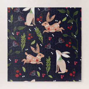 Scandinavian Folk Art Bunny Print Jigsaw Puzzle