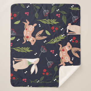 Scandinavian Folk Art Bunny Print Sherpa Blanket