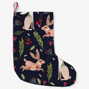 Scandinavian Folk Art Bunny Print Small Christmas Stocking