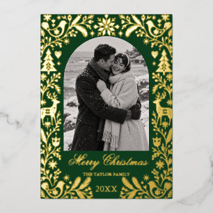 Scandinavian Folk Art Card Green Christmas Card