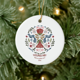Scandinavian Folk Art Christmas Ceramic Tree Decoration