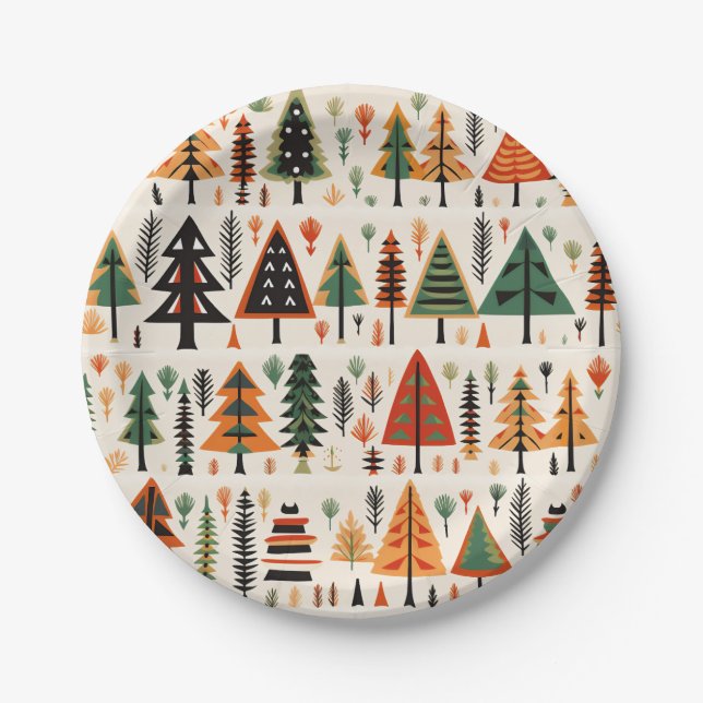Scandinavian Folk Art Christmas Pattern Paper Plate (Front)