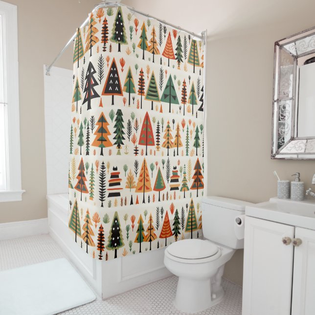 Scandinavian Folk Art Christmas Pattern Shower Curtain (In Situ)