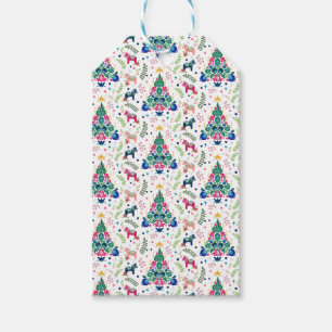 Scandinavian Folk Art Christmas Tree Gift Bag Tags