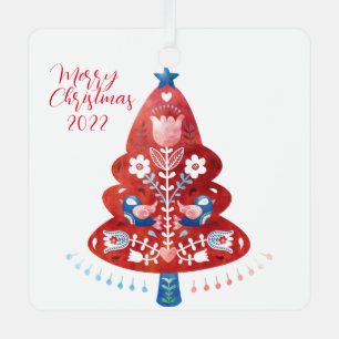 Scandinavian Folk Art Christmas Tree  Metal Tree Decoration