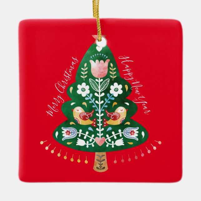 Scandinavian Folk Art Christmas Tree Ornament (Front)