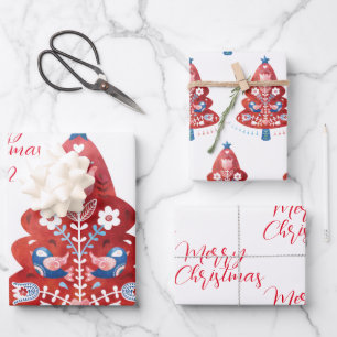 Scandinavian Folk Art Christmas Tree   Wrapping Paper Sheet