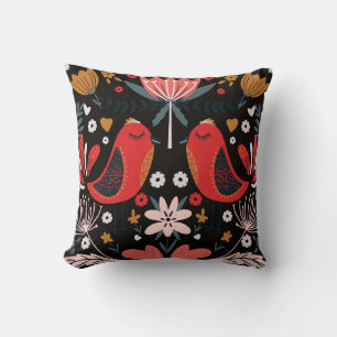 Scandinavian Folk Art: Colourful Birds. Cushion