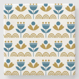 Scandinavian folk art, colourful pattern. stone coaster