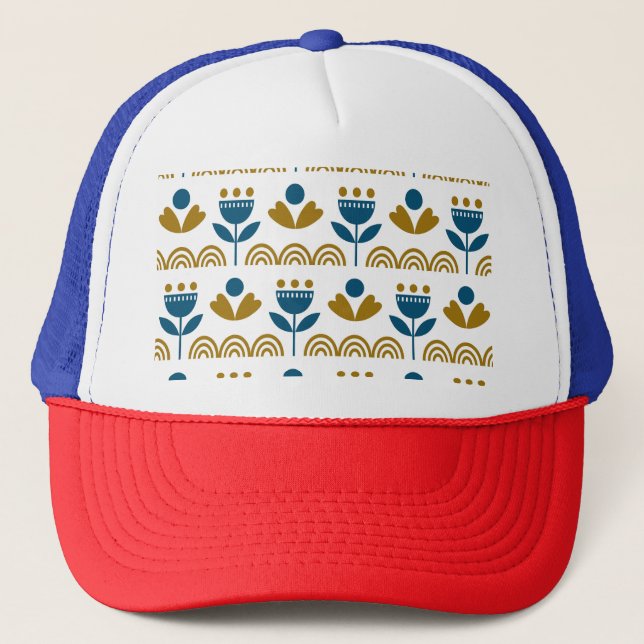 Scandinavian folk art, colourful pattern. trucker hat (Front)