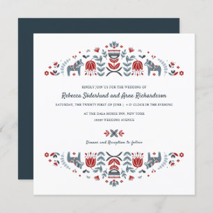 Scandinavian Folk Art Dala Horse Flower Wedding Invitation