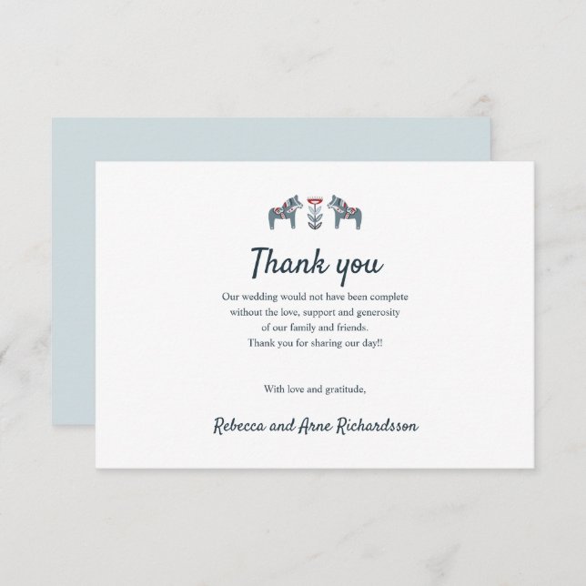 Scandinavian Folk Art Dala Horse Wedding thank you (Front/Back)