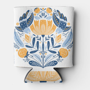 Scandinavian Folk Art Floral Ornament Can Cooler