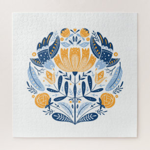 Scandinavian Folk Art Floral Ornament Jigsaw Puzzle