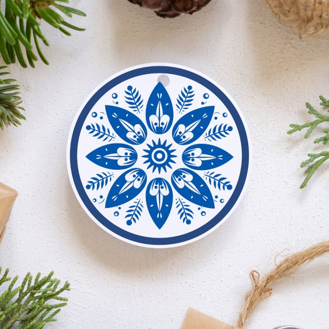 Scandinavian Folk Art Flower Leaf Snowflake Ceramic Tree Decoration (Scandinavian Folk Art Snowflake variation 1)