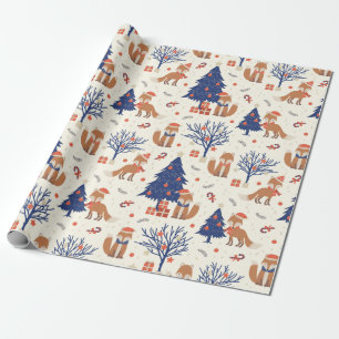 Scandinavian Folk Art Fox in Snow Christmas Tree Wrapping Paper