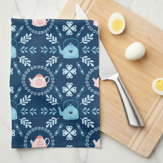 Scandinavian Folk art Hygge Christmas cosy teapot  Tea Towel (Quarter Fold)