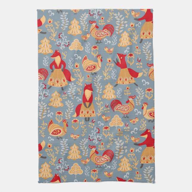 Scandinavian Folk Art Kitchen Towel (Vertical)