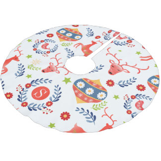Scandinavian Folk Art Monogram Christmas Brushed Polyester Tree Skirt
