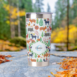Scandinavian Folk Art Monogram Pattern Boho Modern Insulated Tumbler
