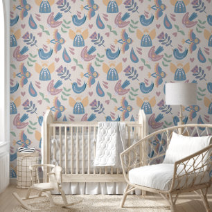 Scandinavian Folk Art Nursery Wallpaper