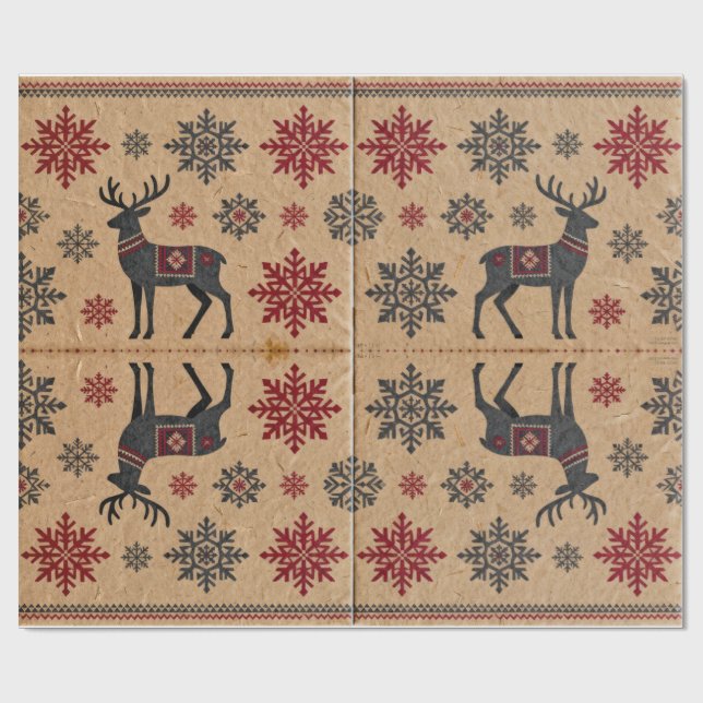 Scandinavian Folk Art Pattern Wrapping Paper (Flat)