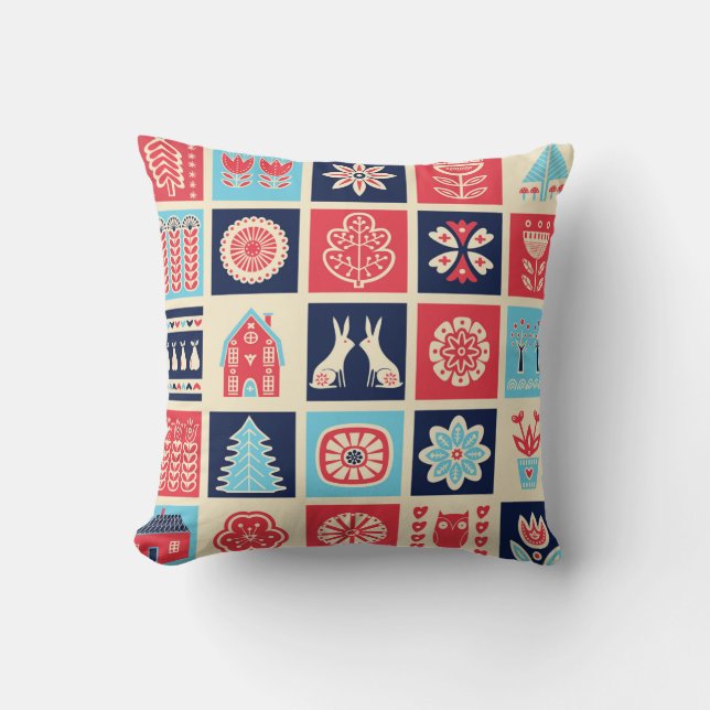 Scandinavian folk art seamless vintage pattern wit cushion (Front)