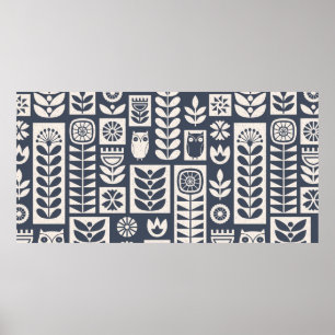 Scandinavian folk art seamless vintage pattern wit poster