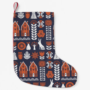 Scandinavian folk art seamless vintage pattern wit small christmas stocking