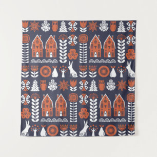 Scandinavian folk art seamless vintage pattern wit tapestry